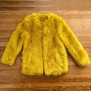 NWOT Valley City Thick Plush Yellow Faux Fox Fur Jacket Coat Heavy Pockets S/M